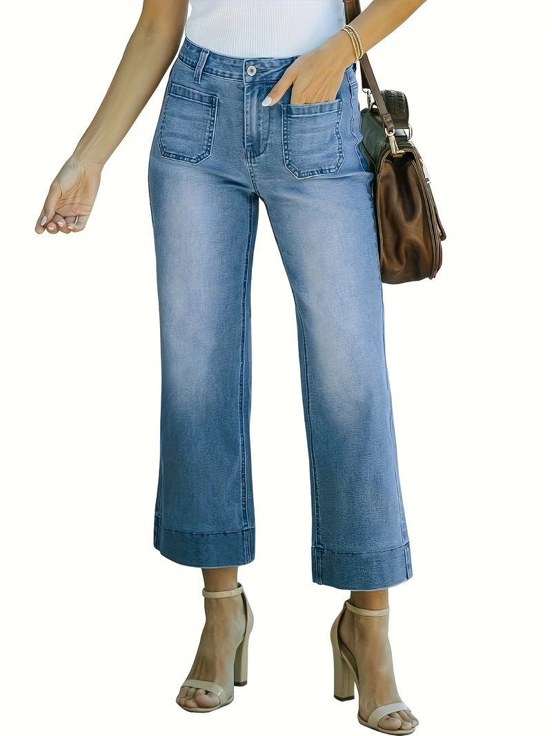 Ladies' Elastic Wide Leg Multi Pocket Cropped Pants, Fashionable and Versatile, Suitable for All Seasons. - Image 5