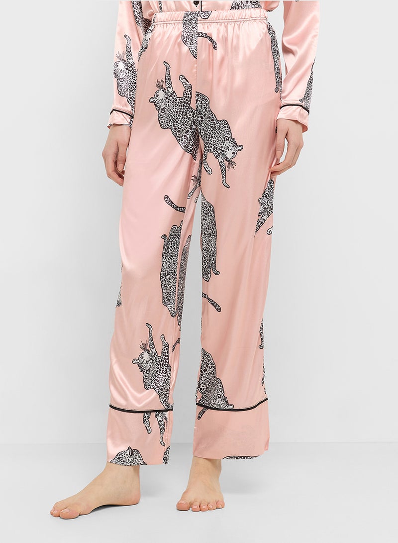 Ginger Satin Leopard Button Down Shirt & Pyjama Set  - Image 4