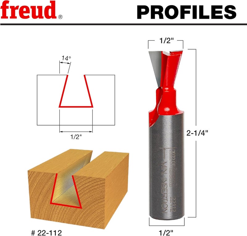 freud 22-112: 1/2" (Dia.) Dovetail Bit with 1/2" Shank - Image 1