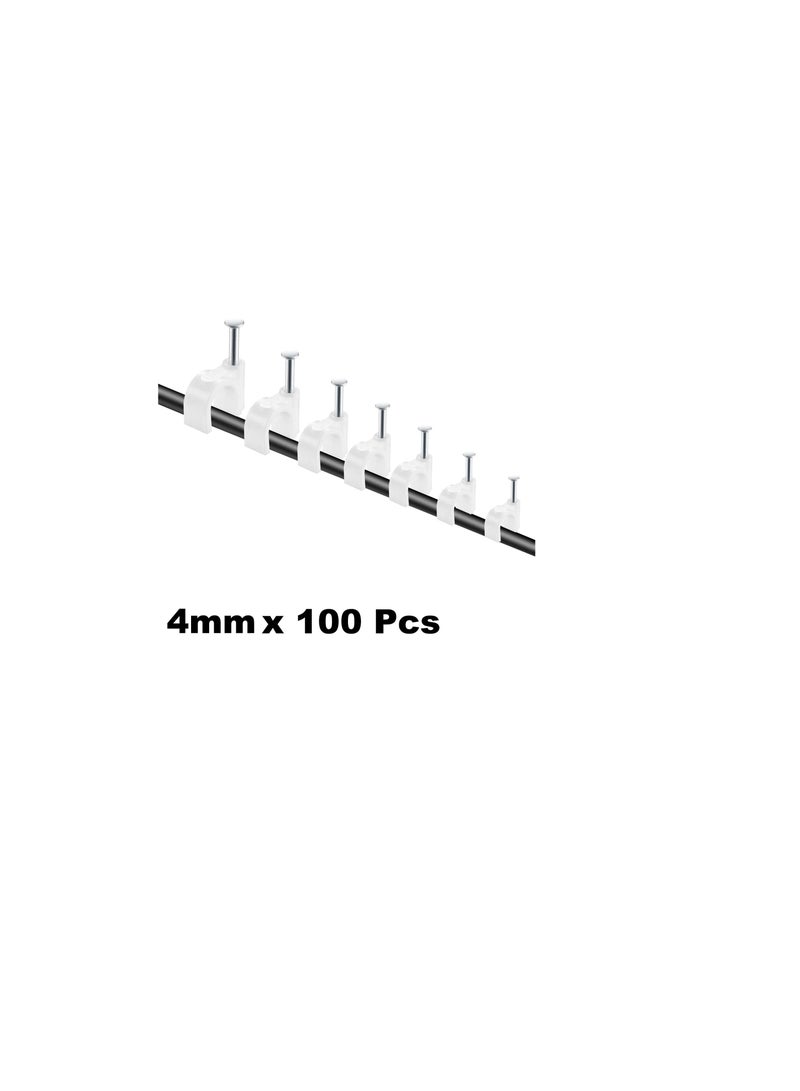 Electrical Cable Wire Round Clips Steel Nails Tacks Holder for Organizing Electric Wires Cables Lines White 4mm - 100Pcs - Image 1