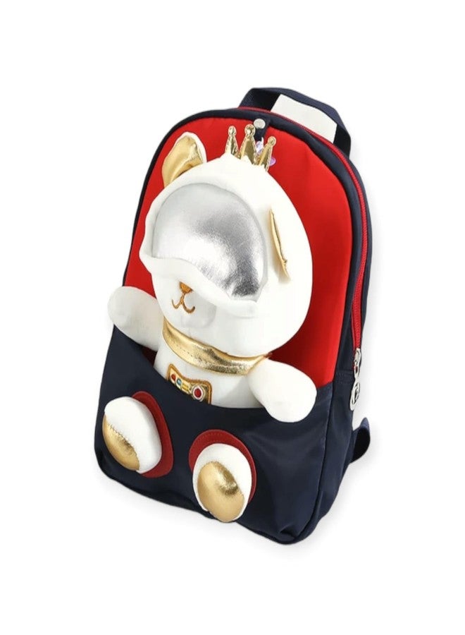 AGC Backpack With Cartoon Space Bear Stuffed Soft Toy (Detachable) Baby Kids for Girls & Boys Gift Backpacks for 3-5 Years Old Child (Small) (Pack Of 1) (Blue,Red) - Image 1