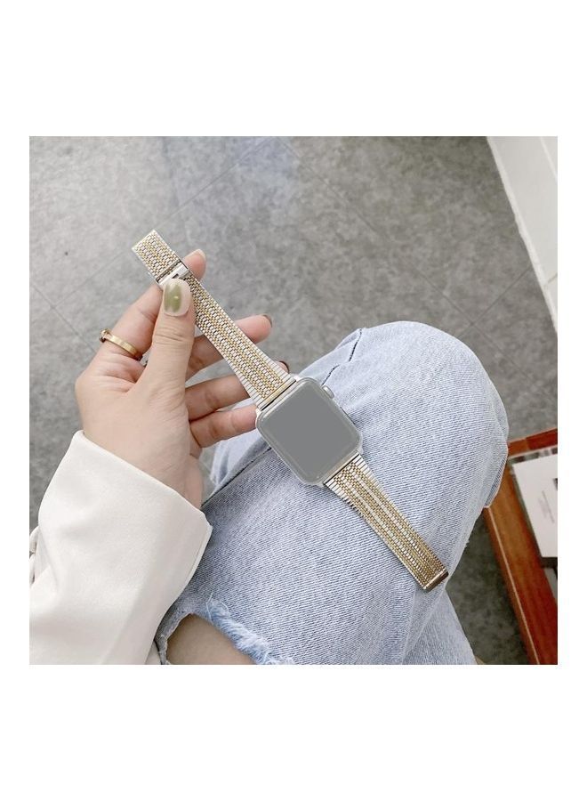 NIBEMINENT Three Lines Steel Replacement Strap Watchband For Apple Watch Series 1/2/3/4/5/6/7/SE 38-40-41mm Silver/Gold - Image 1