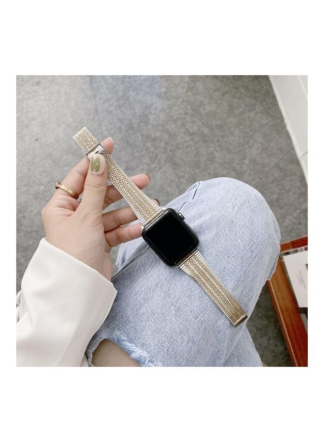 NIBEMINENT Three Lines Steel Replacement Strap Watchband For Apple Watch Series 1/2/3/4/5/6/7/SE 38-40-41mm Silver/Gold - Image 2