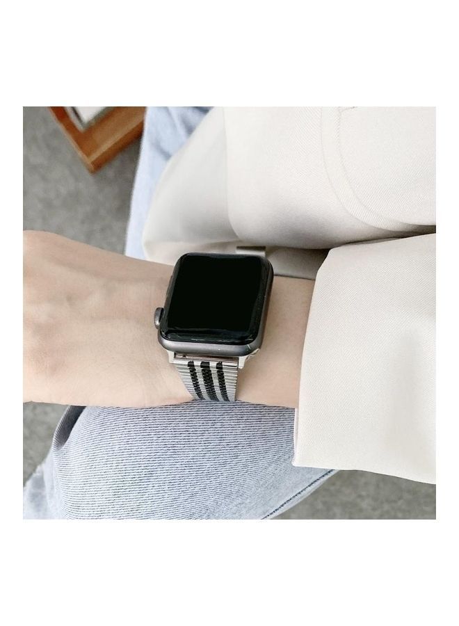 NIBEMINENT Three Lines Steel Replacement Strap Watchband For Apple Watch Series 1/2/3/4/5/6/7/SE 38-40-41mm Silver/Gold - Image 3