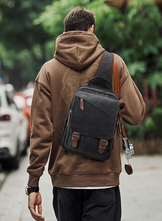 WEPLAN sling bag,canvas messenger bag for men,crossbody bag for women,Black - Image 5
