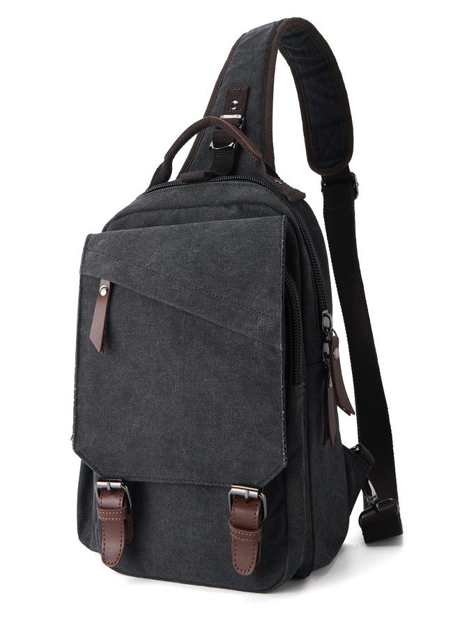 WEPLAN sling bag,canvas messenger bag for men,crossbody bag for women,Black - Image 4