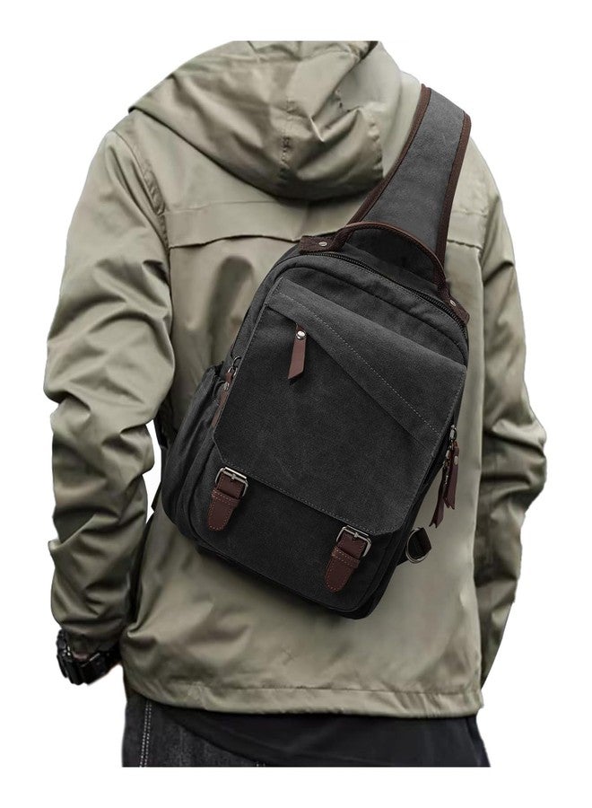 WEPLAN sling bag,canvas messenger bag for men,crossbody bag for women,Black - Image 1