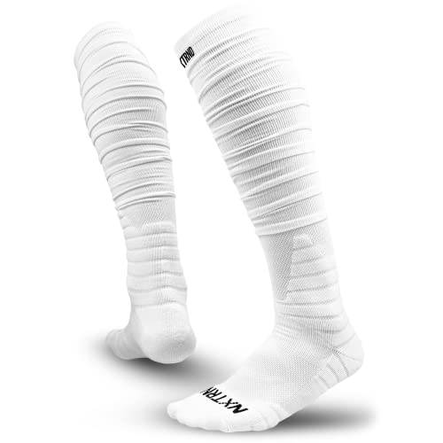 NXT NXTRND Nxtrnd XTD Scrunch Football Socks, Extra Long Padded Sport Socks for Men & Boys (White, Y) - Image 1