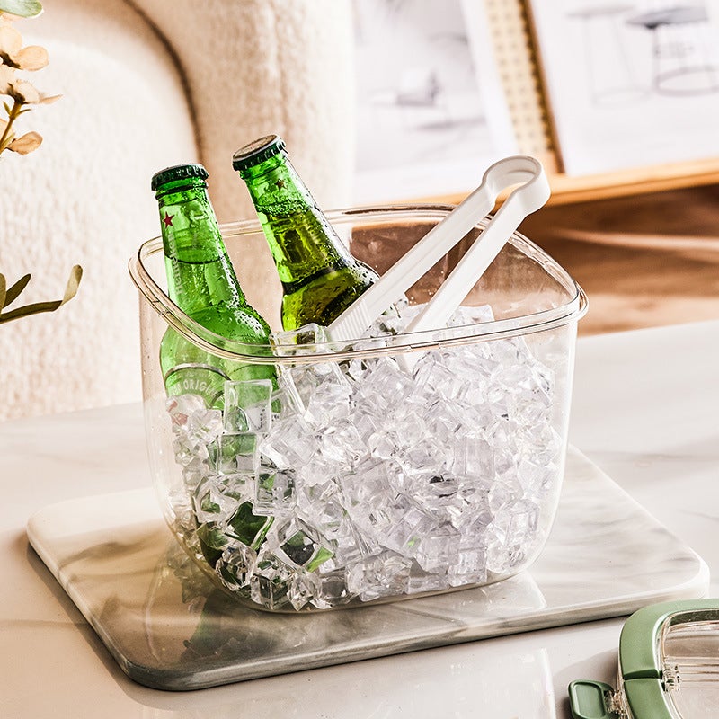 Household Sealed Ice Block Bucket with Ice Clip Portable Transparent Cold Drink Bucket Refrigerator Cold Water Bucket Outdoor Camping Ice Bucket(Beige) - Image 4