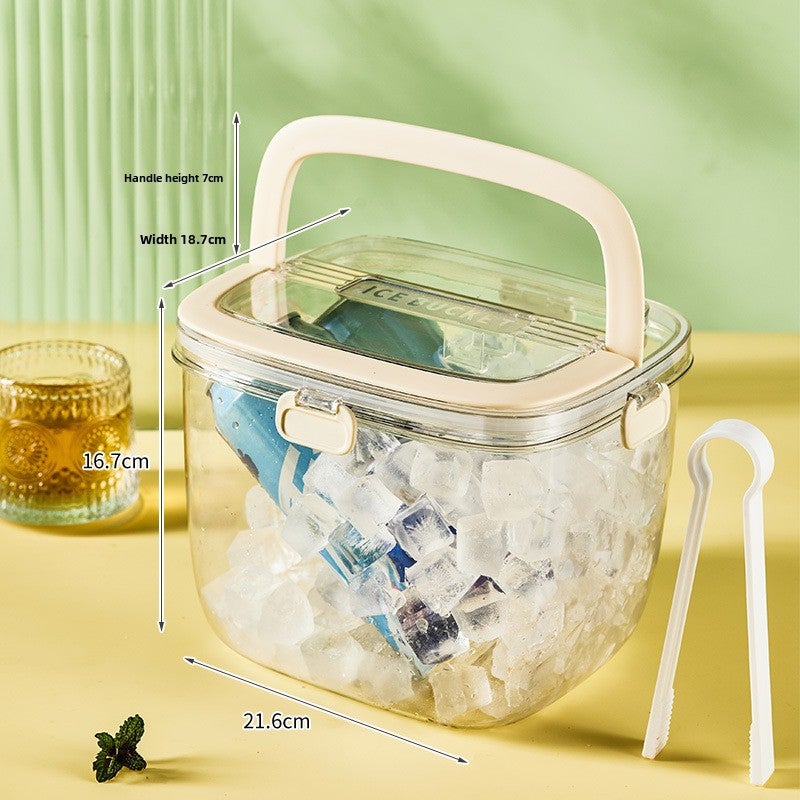 Household Sealed Ice Block Bucket with Ice Clip Portable Transparent Cold Drink Bucket Refrigerator Cold Water Bucket Outdoor Camping Ice Bucket(Beige) - Image 1