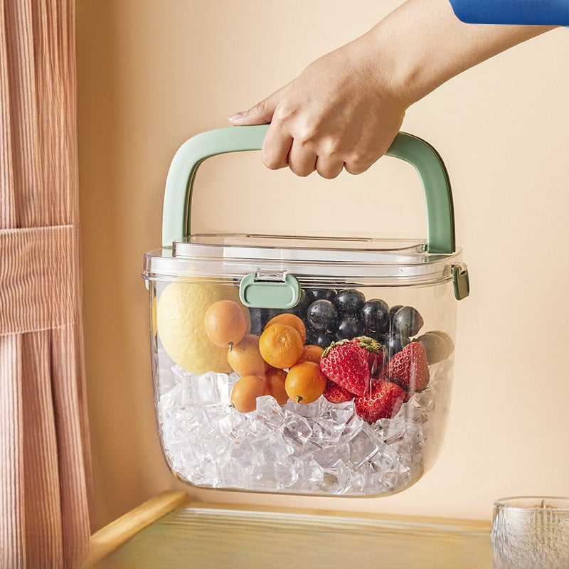 Household Sealed Ice Block Bucket with Ice Clip Portable Transparent Cold Drink Bucket Refrigerator Cold Water Bucket Outdoor Camping Ice Bucket(Beige) - Image 2