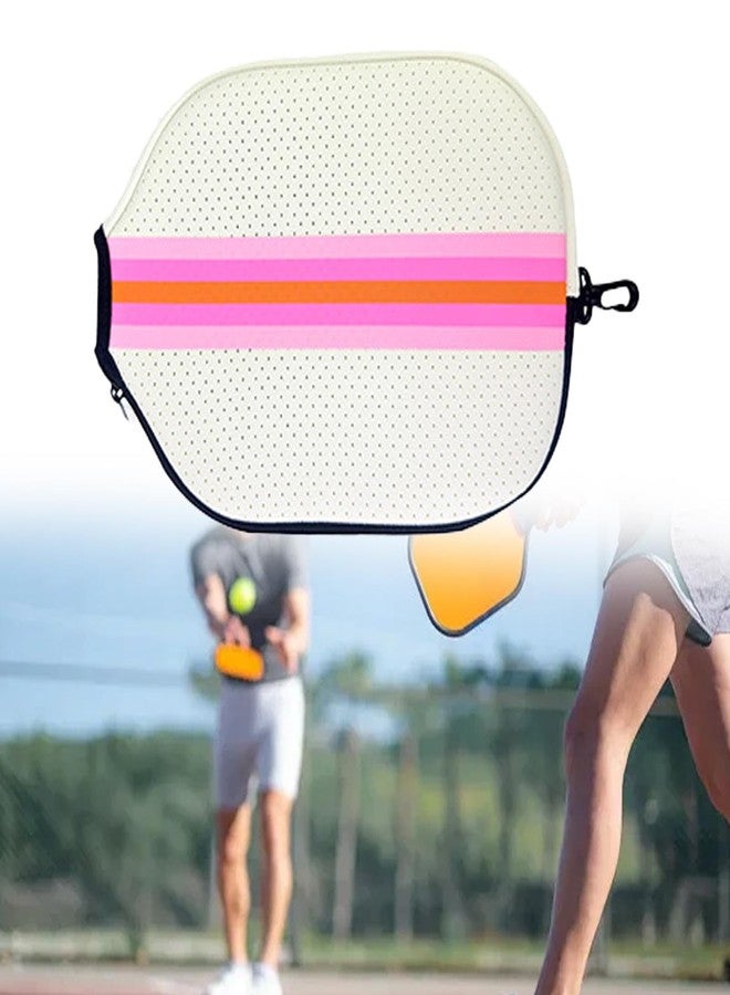 rockible Pickleball Paddle Cover Racket Case Gift Waterproof Protect Your Paddle Neoprene Sleeve Zipper Closure for Playing Women Men, White Pink - Image 4