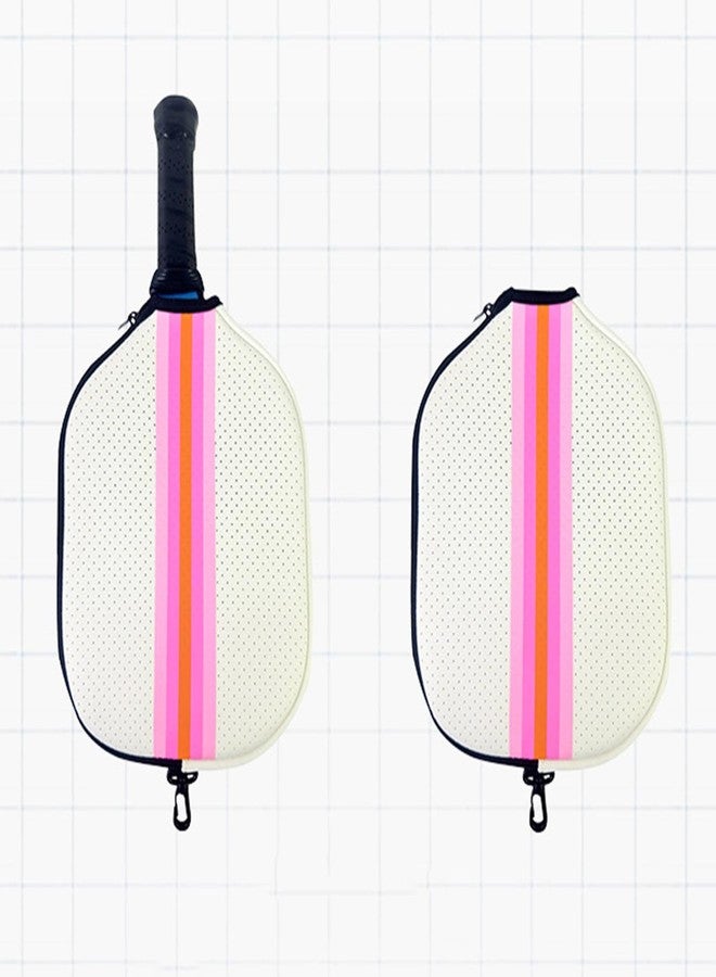rockible Pickleball Paddle Cover Racket Case Gift Waterproof Protect Your Paddle Neoprene Sleeve Zipper Closure for Playing Women Men, White Pink - Image 2