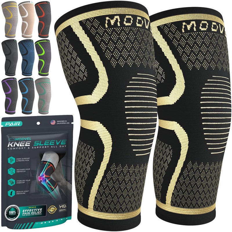 Modvel Compression Knee Brace for Women & Men, 2-Pack Knee Brace for Running Knee Pain, Knee Support Compression Sleeve, Workout Sports Knee Braces for Meniscus Tear, ACL & Arthritis Pain Relief - Image 1
