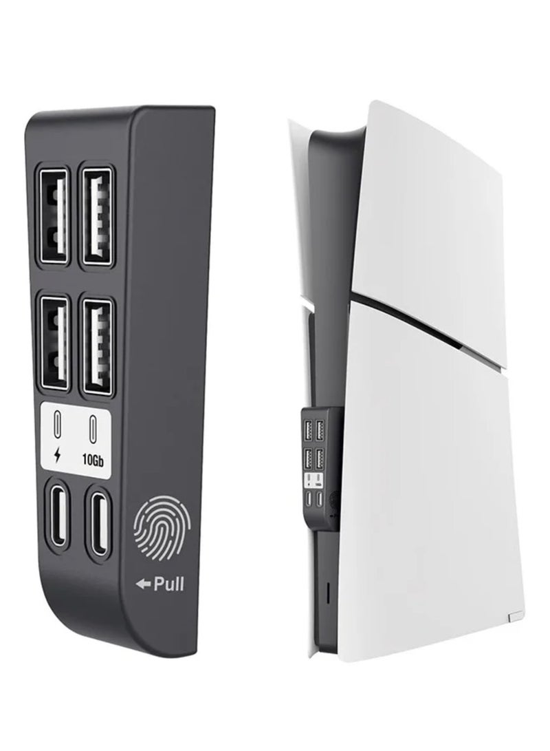 بي جي تيك [6 Ports] HUB Compatible for PS5 Slim Disc/PS5 Slim Digital 2023 High-Speed Expansion PS5 Slim HUB Extender with 4 USB 2.0+1 Type C 3.1+1 Type C Charging Port for PS5 Slim Accessories-Black - Image 1