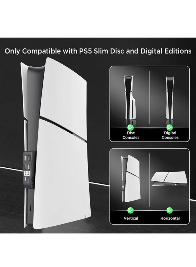 بي جي تيك [6 Ports] HUB Compatible for PS5 Slim Disc/PS5 Slim Digital 2023 High-Speed Expansion PS5 Slim HUB Extender with 4 USB 2.0+1 Type C 3.1+1 Type C Charging Port for PS5 Slim Accessories-Black - Image 2