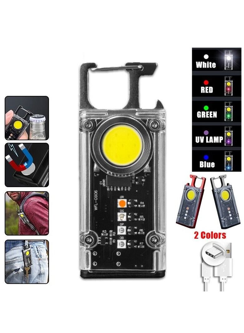 Mini LED Flashlight Keychain Pocket Magnetic Bright Torch Rechargeable 8 Modes Multicolor - Image 2