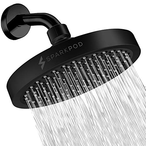 SparkPod Shower Head - High Pressure Rain - Premium Quality Luxury Design - 1-Min Install - Easy Clean Adjustable Replacement for Your Bathroom Shower Heads (Midnight Black Matte, 6 Inch Round) - Image 1