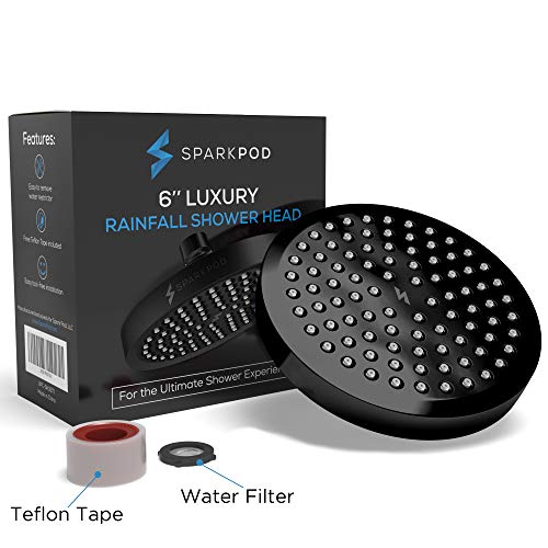 SparkPod Shower Head - High Pressure Rain - Premium Quality Luxury Design - 1-Min Install - Easy Clean Adjustable Replacement for Your Bathroom Shower Heads (Midnight Black Matte, 6 Inch Round) - Image 5
