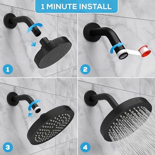 SparkPod Shower Head - High Pressure Rain - Premium Quality Luxury Design - 1-Min Install - Easy Clean Adjustable Replacement for Your Bathroom Shower Heads (Midnight Black Matte, 6 Inch Round) - Image 4