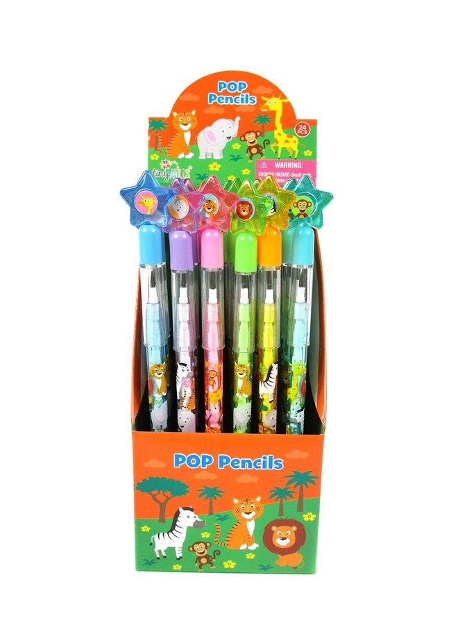 TINYMILLS 24 Pcs Safari Jungle Animals Stackable Push Pencil Assortment with Eraser for Party Favors Goodie Bag Stuffers VBS Classroom Rewards Pinata Fillers Carnival Prize Barnyard Party - Image 2