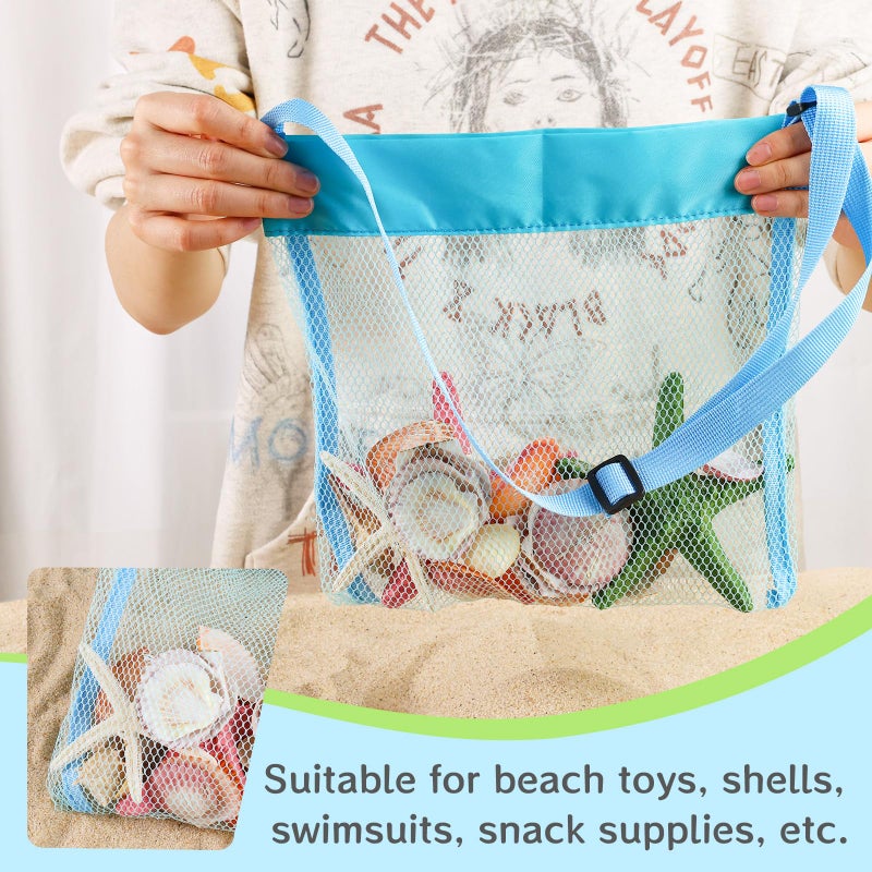 FUTUREPLUSX 6PCS Mesh Beach Bags for Kids, Colorful Small Seashell Collecting Bags Adjustable Strap for Holding Shell Sand Toy - Image 4