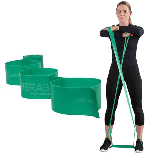 TheraBand شريط مقاومة ثيرا بان CLX مع حلقات، غير مصنوع من اللاتكس، بطول 5 أقدام مقطوع مسبقًا، 9 حلقات، أخضر، ثقيل، مستوى متوسط 1 - Image 1