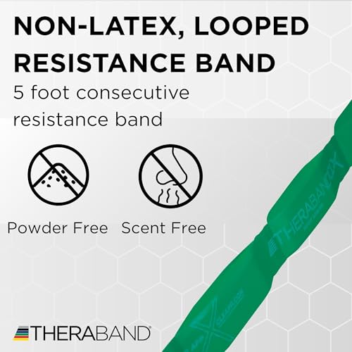 TheraBand شريط مقاومة ثيرا بان CLX مع حلقات، غير مصنوع من اللاتكس، بطول 5 أقدام مقطوع مسبقًا، 9 حلقات، أخضر، ثقيل، مستوى متوسط 1 - Image 2