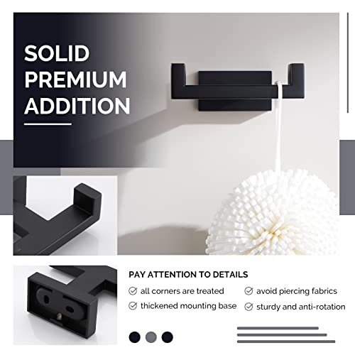 Angle Simple Double Towel Hook Matte Black, Stainless Steel Bathroom Towel Holder, Coat Robe Hook Wall Mount - Image 4