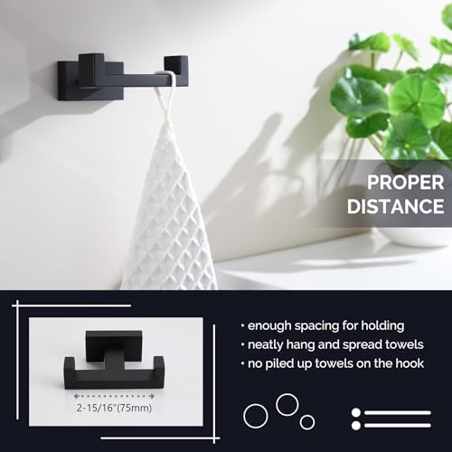 Angle Simple Double Towel Hook Matte Black, Stainless Steel Bathroom Towel Holder, Coat Robe Hook Wall Mount - Image 5