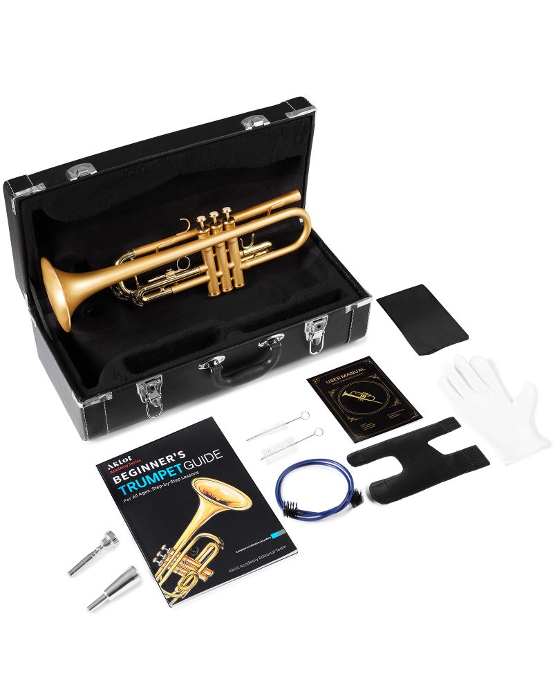 AKLOT Weighted Leadpipe Bb Trumpet: Mouthpiece Booster, 7C Mouthpiece*2, Beginner & Intermediate Standard Trumpet Instrument, B Flat Trompeta Musicales with Hard Case, Lesson Book, Cleaning Kit, Gold - Image 2