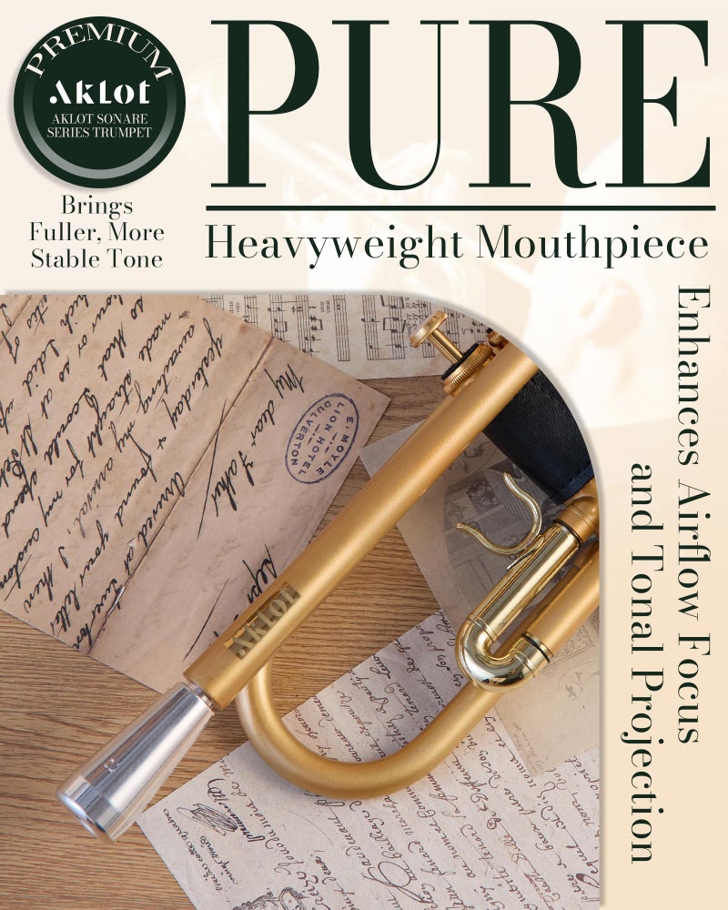 AKLOT Weighted Leadpipe Bb Trumpet: Mouthpiece Booster, 7C Mouthpiece*2, Beginner & Intermediate Standard Trumpet Instrument, B Flat Trompeta Musicales with Hard Case, Lesson Book, Cleaning Kit, Gold - Image 3