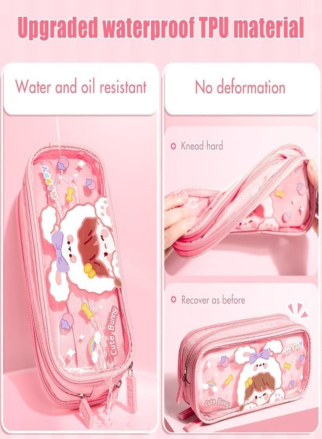 GETNAKSH Cute Pink Pencil Pouch with Push-Pull Cartoon Eraser Set | Girls Flower Design Stationery Combo | School Pencil Case & Erraser Kit for Kids, Students & Gifts(Pink Girl Flower + Eraser) - Image 4
