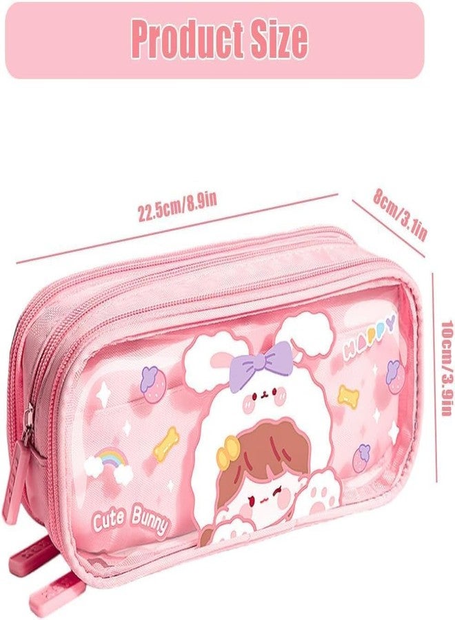GETNAKSH Cute Pink Pencil Pouch with Push-Pull Cartoon Eraser Set | Girls Flower Design Stationery Combo | School Pencil Case & Erraser Kit for Kids, Students & Gifts(Pink Girl Flower + Eraser) - Image 3