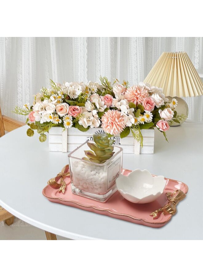 LAMAY Vintage Decorative Tray Towel Tray Storage Tray  Rings Chain Bracelets Earrings Trays Cosmetics Jewelry Organizer Retro Design Bow-Knot Resin Plate (Color : Pink） - Image 5