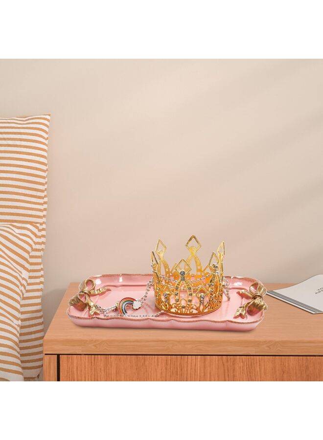 LAMAY Vintage Decorative Tray Towel Tray Storage Tray  Rings Chain Bracelets Earrings Trays Cosmetics Jewelry Organizer Retro Design Bow-Knot Resin Plate (Color : Pink） - Image 4