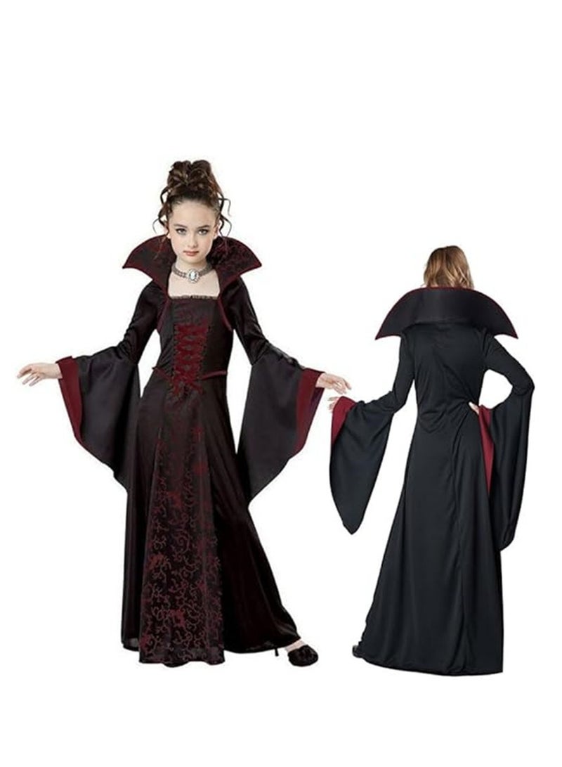 Golden Costume for Girls Retro Style Kids Witch Costume Cosplay Costume Children Fancy Birthday Party Dress Up Outfit Fairytale Theme Party Cute Witch Wizard Cosplay Costume(140) - Image 1