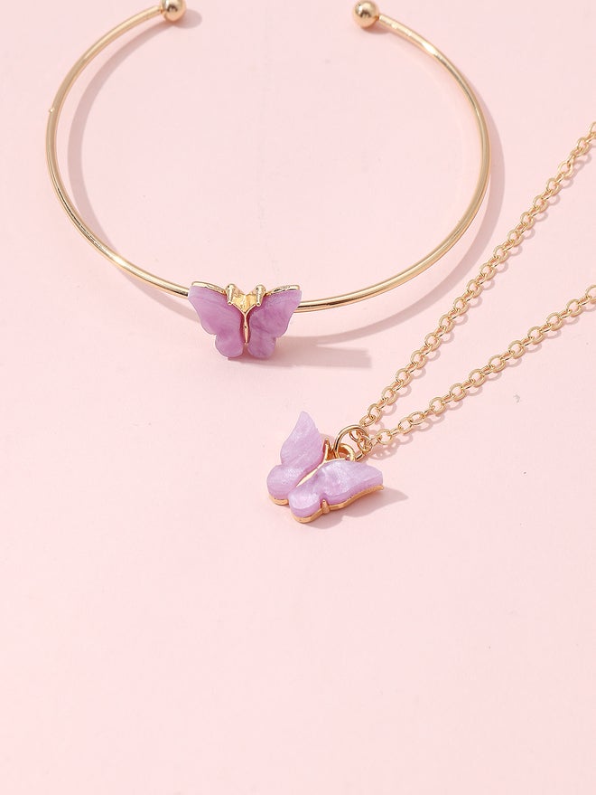 تايك تو طقم فراشة من قطعتين - قلادة، سوار، وأقراط - Image 4