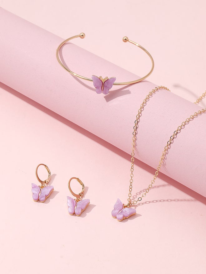 تايك تو طقم فراشة من قطعتين - قلادة، سوار، وأقراط - Image 2