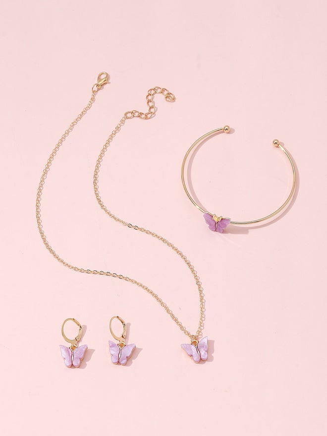 تايك تو طقم فراشة من قطعتين - قلادة، سوار، وأقراط - Image 1