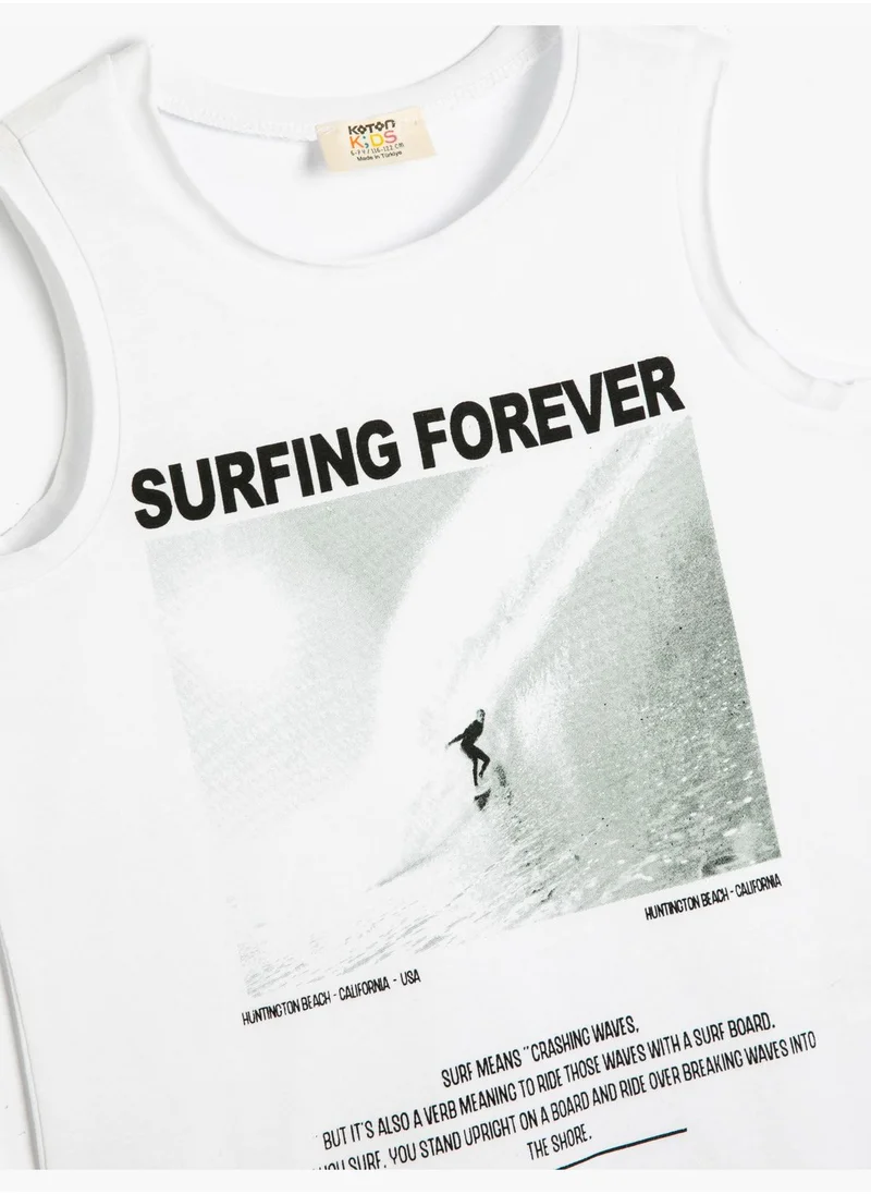 KOTON Tank Top Cotton Printed Crew Neck