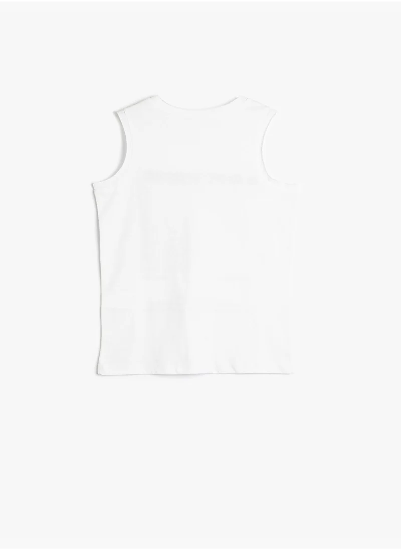 KOTON Tank Top Cotton Printed Crew Neck