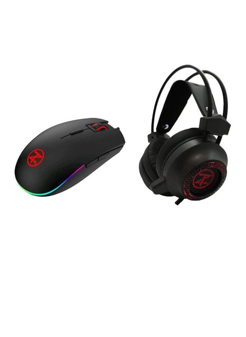 Technozone USB Over-Ear Headphones, Black - K38 with Technozone V64 RGB Gaming Mouse, 10,000 DPI Optical Sensor with Software, 8 Programmable Buttons, 5 Backlight Modes, Driver Supports Button Adjustment, Wired