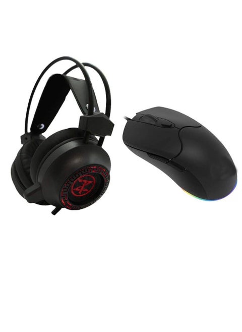 Technozone USB Over-Ear Headphones, Black - K38 with  Gaming Mouse, Optical Sensor Wired