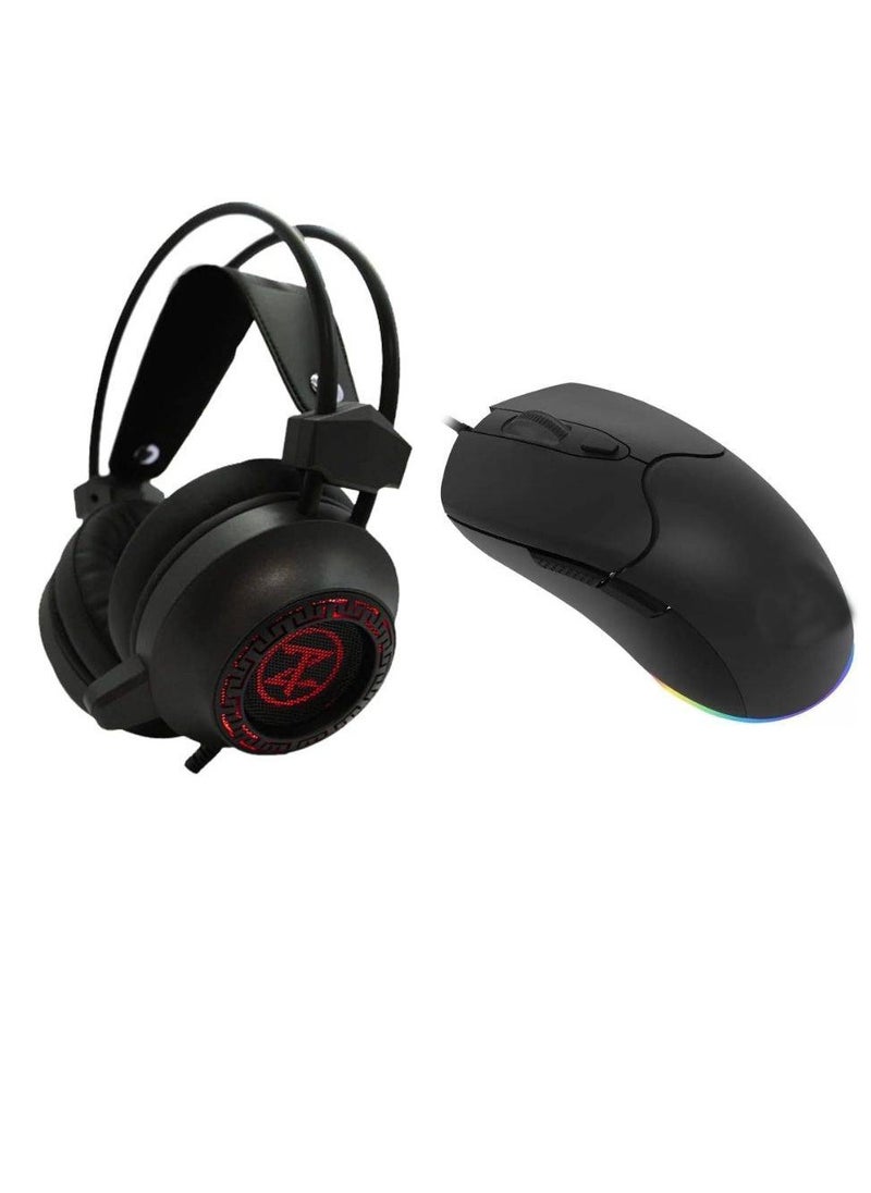 Techno Zone Technozone USB Over-Ear Headphones, Black - K38 with Technozone V64 RGB Gaming Mouse, 10,000 DPI Optical Sensor with Software, 8 Programmable Buttons, 5 Backlight Modes, Driver Supports Button Adjustment, Wired  - Image 1