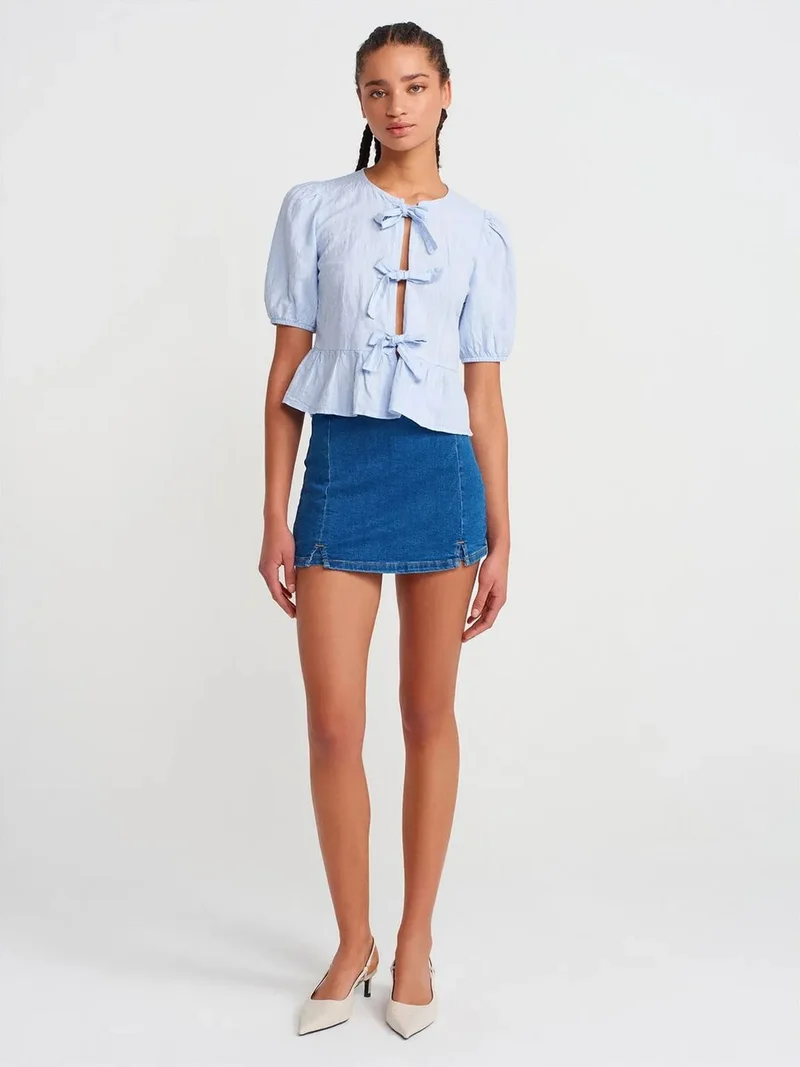 ديلفين DILVIN High-Waist Mini A-Line Denim Skirt