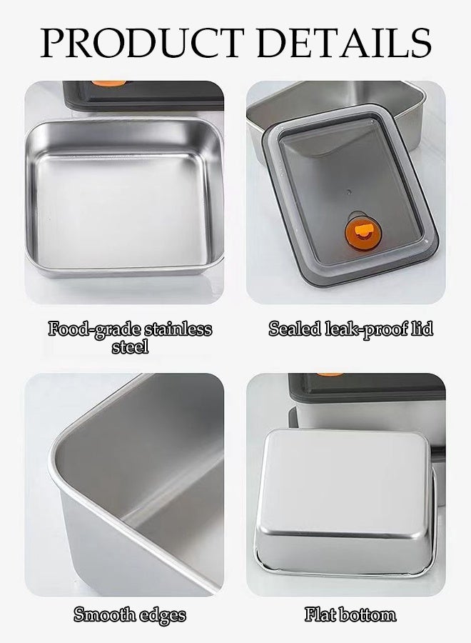 DUNISO 4 Pack Stainless Steel Food Storage Box， with Leak Proof Plastic Lids,  Reusable Metal Food Storage Bento ,Airtight Bento Boxes 500 ml（Rectangular) - Image 3