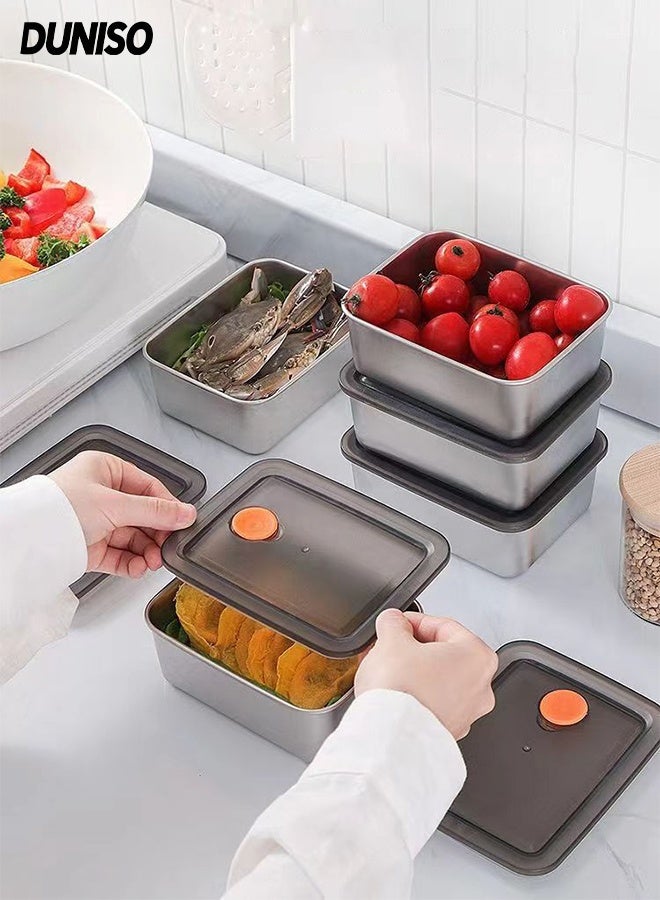 DUNISO 4 Pack Stainless Steel Food Storage Box， with Leak Proof Plastic Lids,  Reusable Metal Food Storage Bento ,Airtight Bento Boxes 500 ml（Rectangular) - Image 1