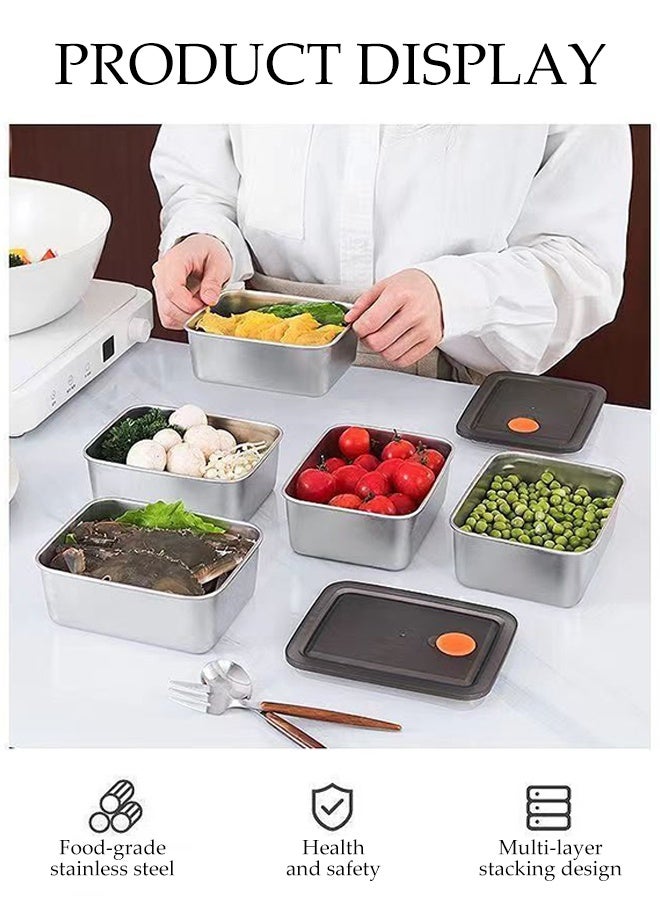 DUNISO 4 Pack Stainless Steel Food Storage Box， with Leak Proof Plastic Lids,  Reusable Metal Food Storage Bento ,Airtight Bento Boxes 500 ml（Rectangular) - Image 4