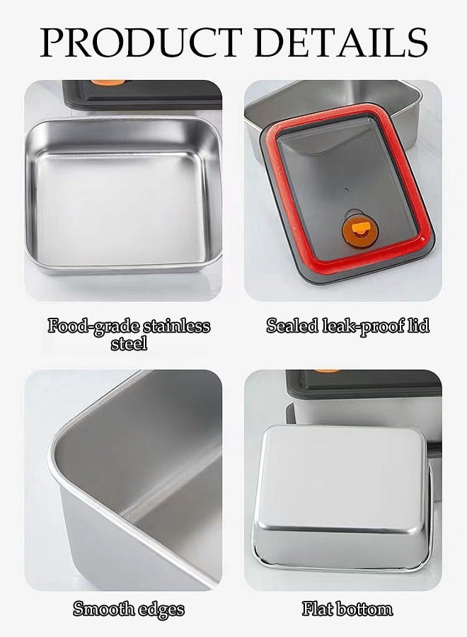 DUNISO عبوة تخزين طعام من الفولاذ المقاوم للصدأ 4 عبوات، مع أغطية بلاستيكية مانعة للتسرب، علب تخزين طعام معدنية قابلة لإعادة الاستخدام، علب بنتو محكمة الإغلاق 500 مل (مستطيلة) - Image 3